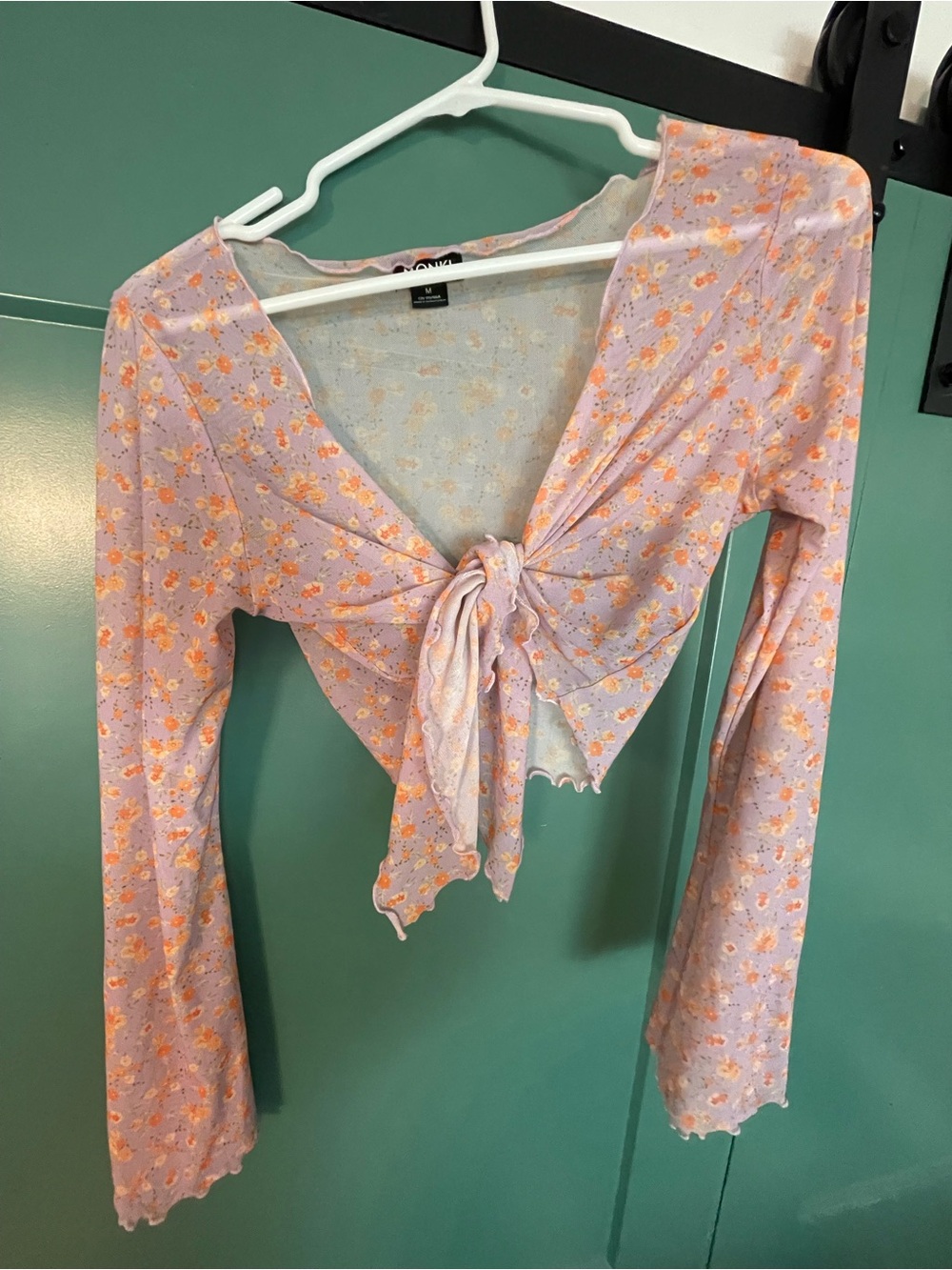 Onia Lavender Floral Tie-Front Crop Top
